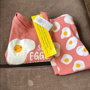 Old Navy Pink and White Egg Print Pajama Set